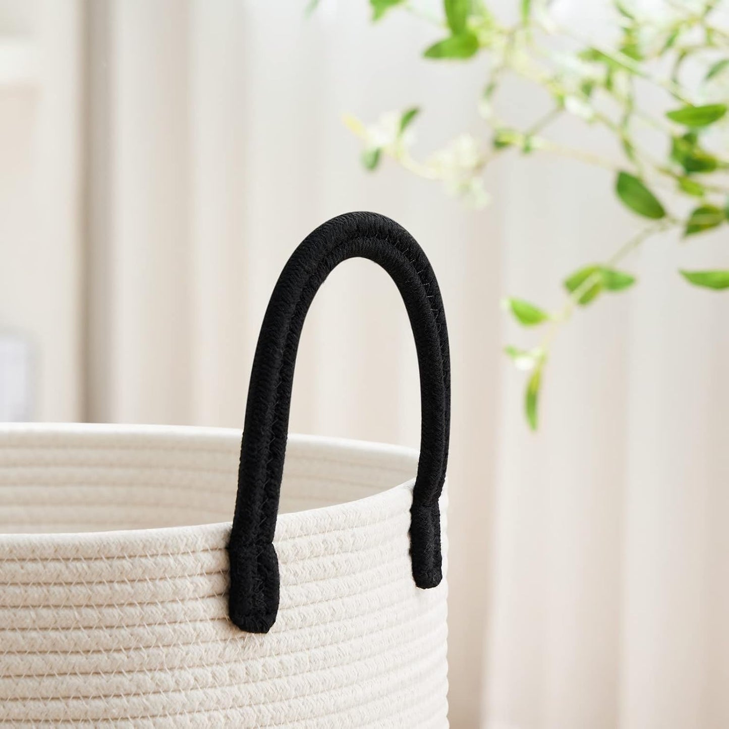 VIPOSCO Large Laundry Hamper, Tall Woven Rope Storage Basket for Blanket, Toys, Dirty Clothes in