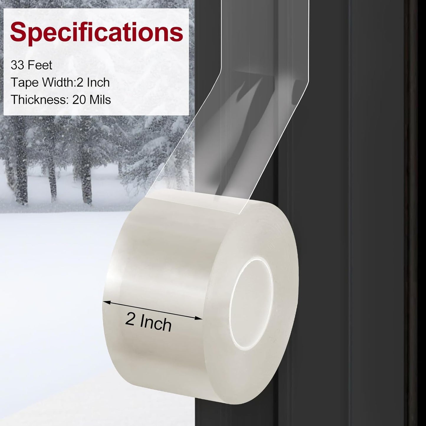 Transparent Window Weather Sealing Tape - 2-Inch x 33 Feet, Airtight Insulation Tape That Blocks