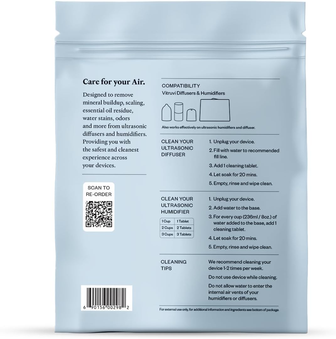 VITRUVI Cleaning Tablets for Diffusers & Humidifiers | Removes Stains & Residue, Prevents Buildup