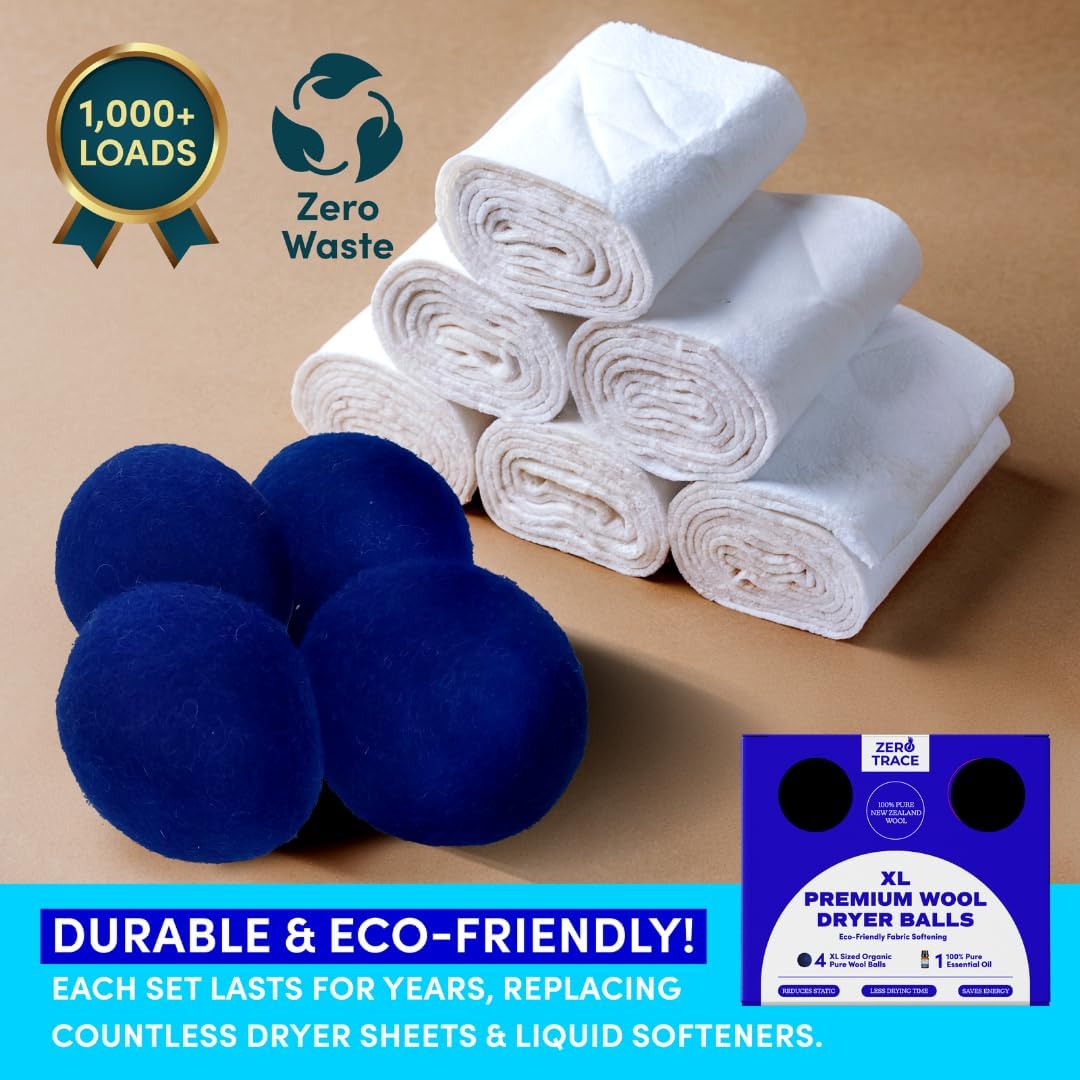 Zero Trace Wool Dryer Balls - Dryer Balls Laundry Reusable - Eliminate Wrinkles Static & Lint
