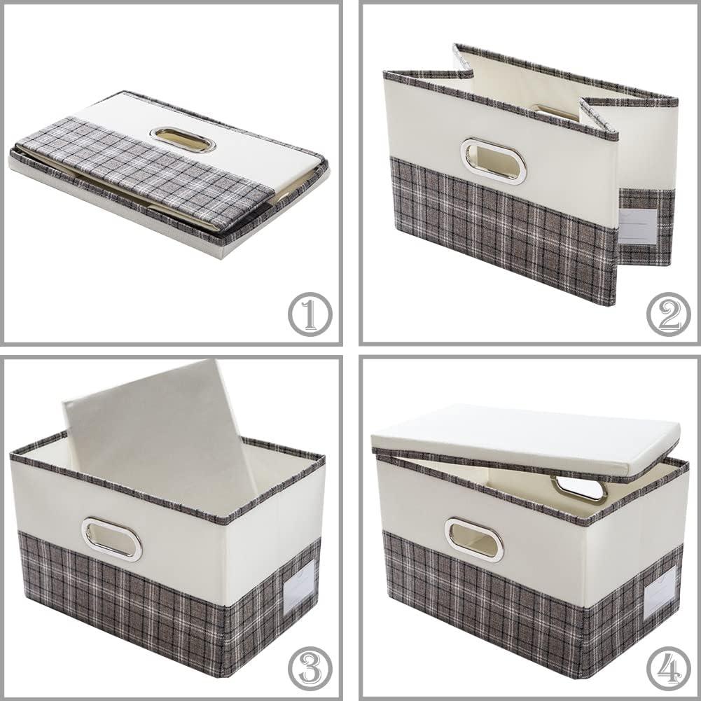 PRANDOM Collapsible Storage Bin with Lid [3-Pack] Fabric Foldable Storage Box Organizer Container