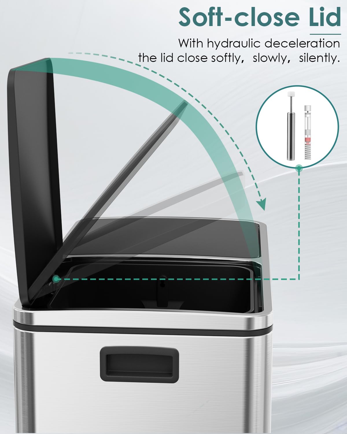 Arlopu 16 GallonStainless Steel Trash Can, 60L Dual Compartment, Metal Kitchen Step Recycle Bin