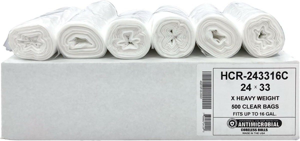 Aluf Plastics High Density Trash Bags, 12-16 Gallon, 500 Count, 16 Micron (eq), 24" x 33", Clear