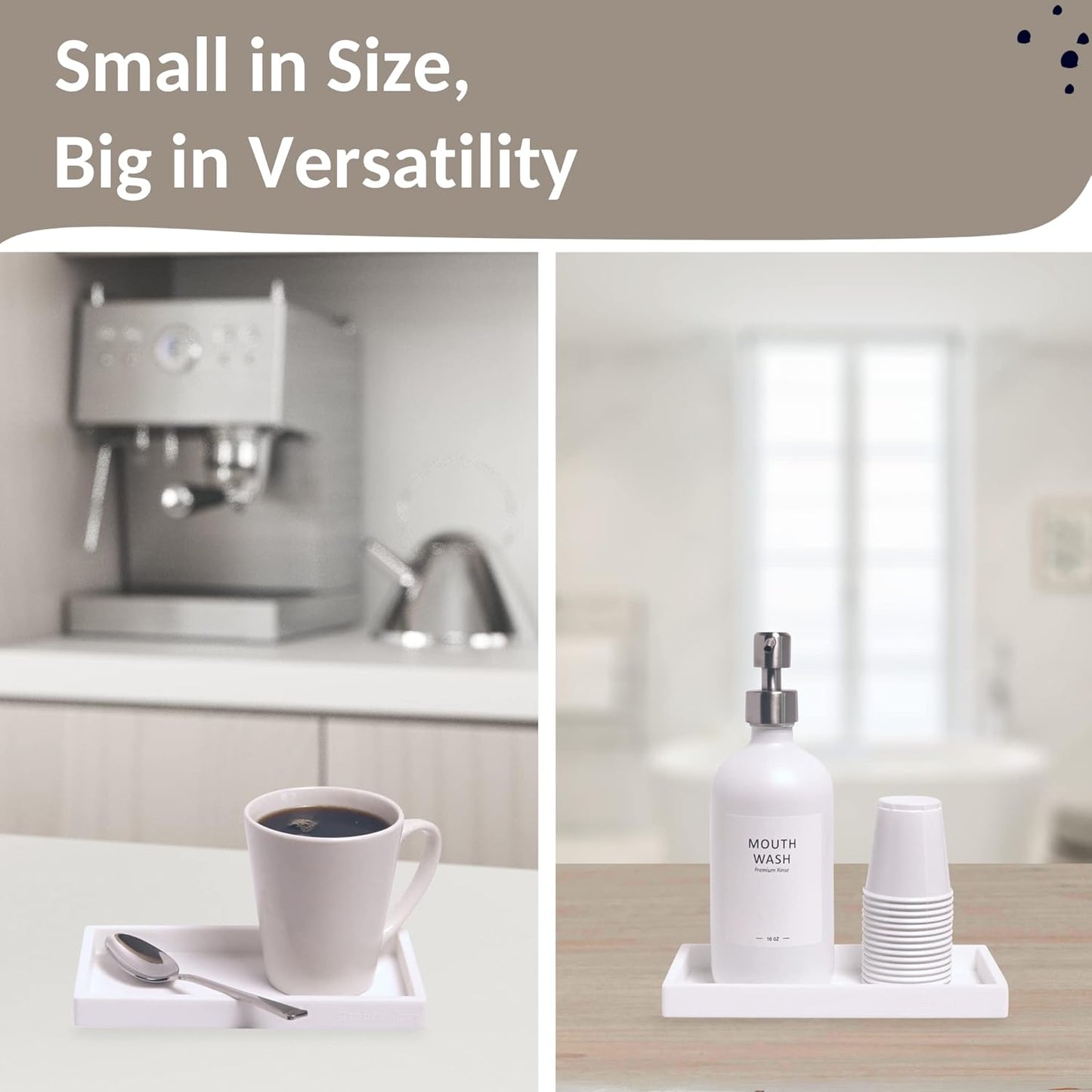 Countertop and Vanity Tray - Small 7.7” Silicone Tray for Soap Dispenser, Bathroom Trays, Dish Soap