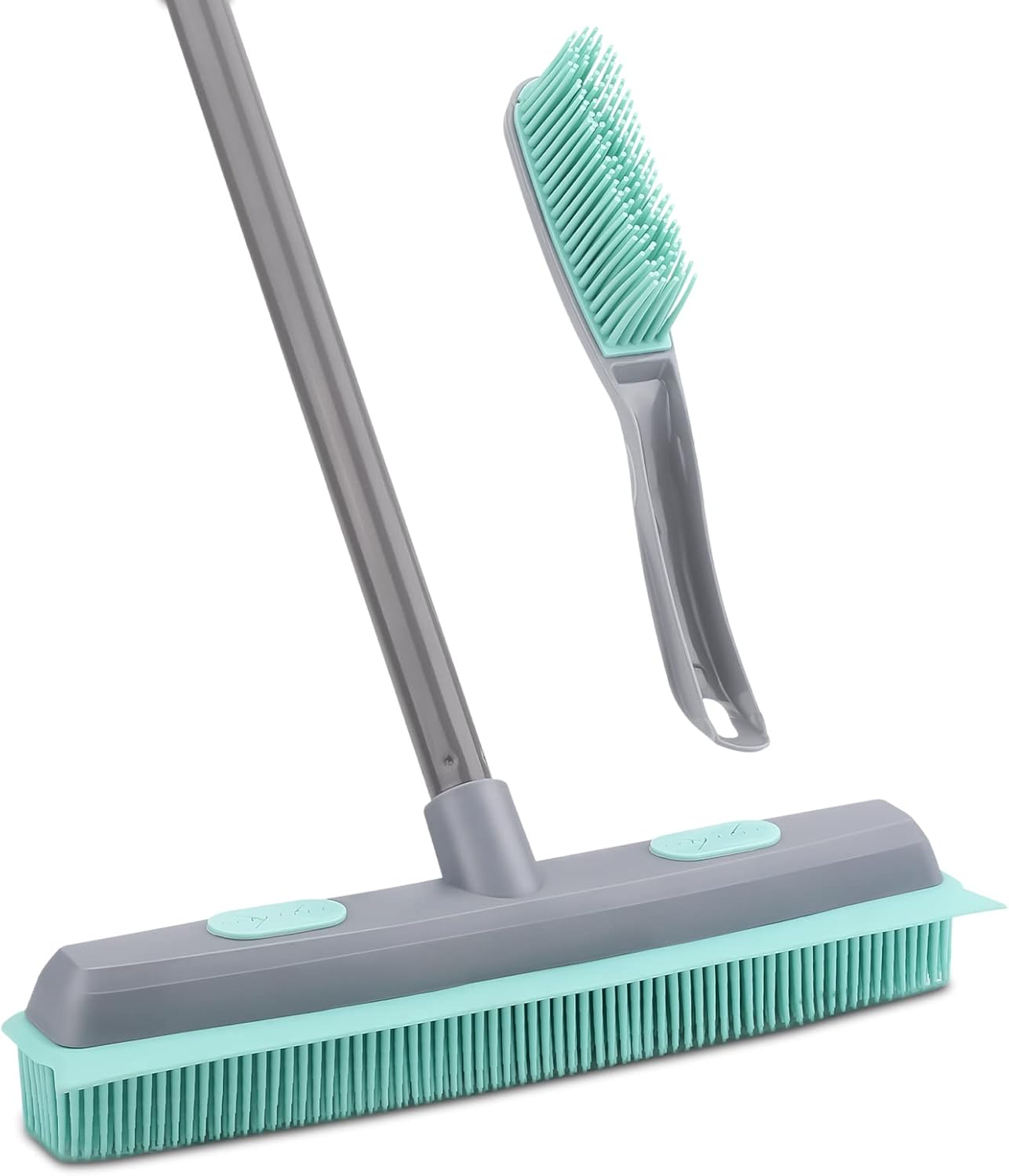 Conliwell Rubber Broom Carpet Rake for Pet Hair, Fur Remover Broom with Squeegee, Portable