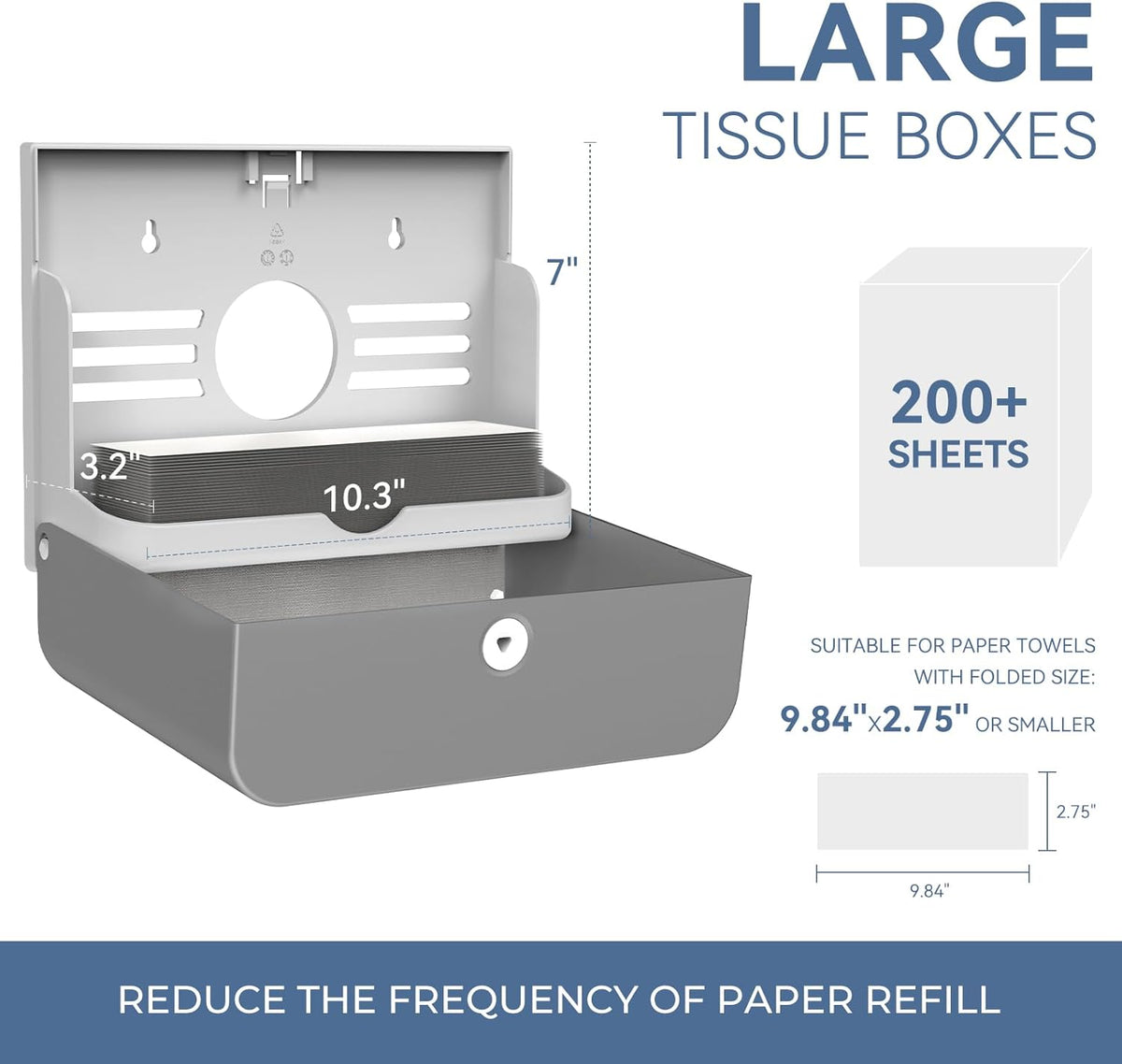 Paper Towel Dispenser Wall Mount, Adhesive No Drilling Multifold Trifold C Fold Commercial Hand