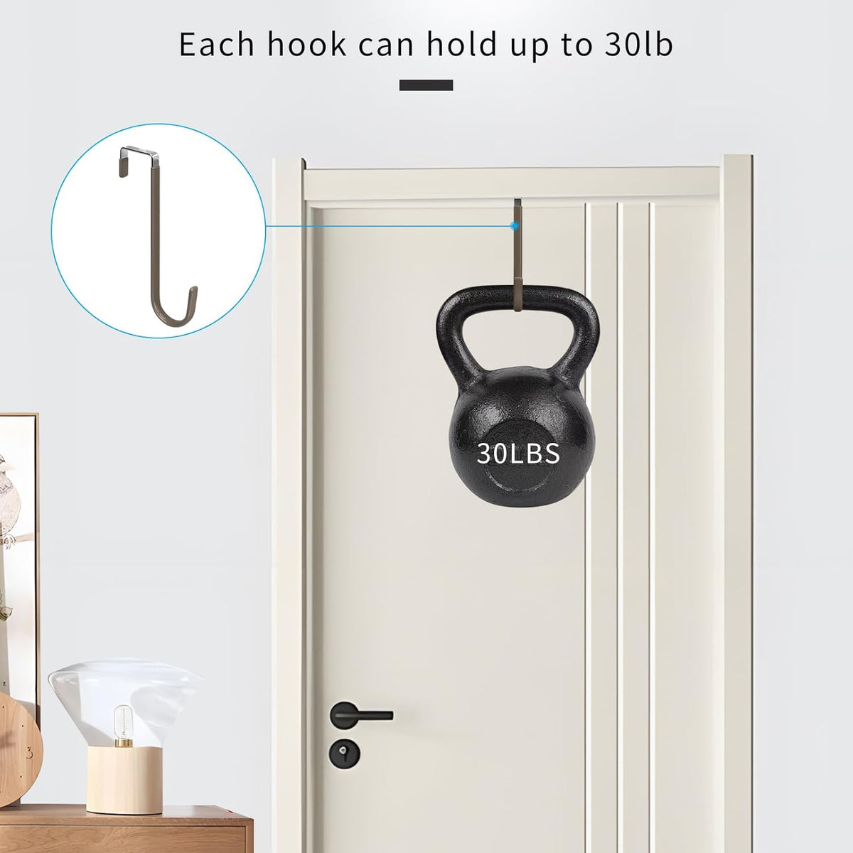FYY Over The Door Hooks, 4 Pack Upgraded Long Door Hangers Hooks with Rubber Prevent Scratches