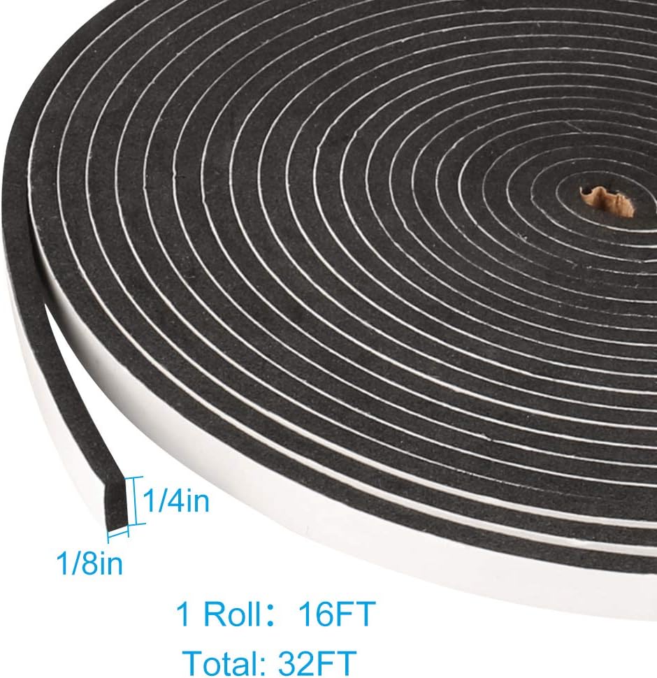 2 Rolls Weather Stripping,1/4 Inch Wide X 1/8 Inch Thick Foam Seal Tape High Density Foam Strip