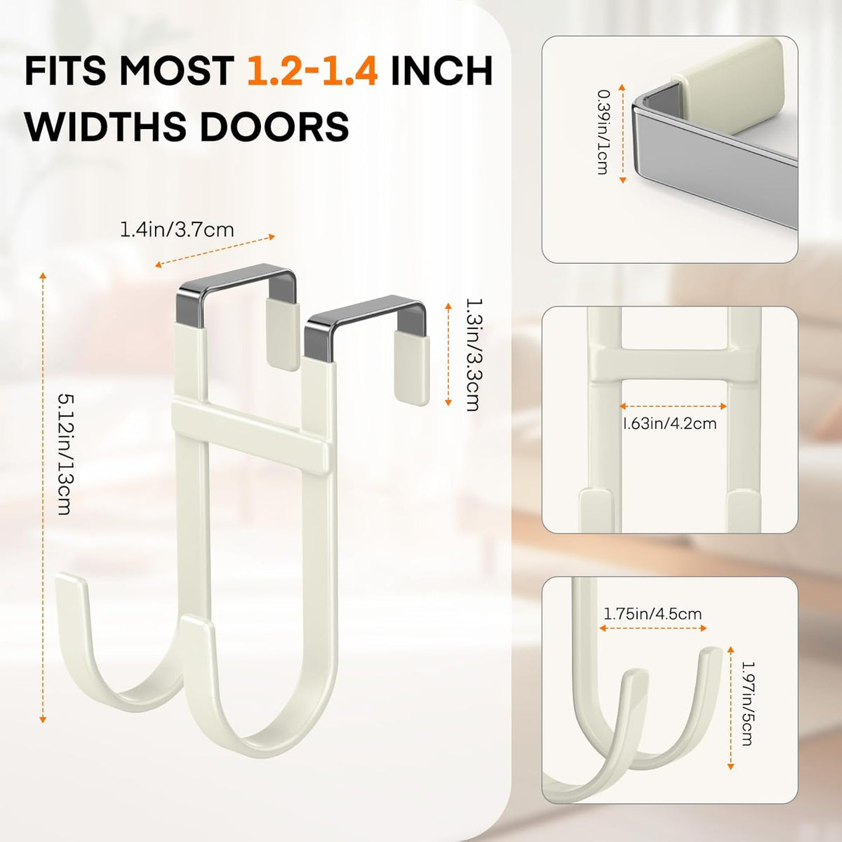 FYY Over The Door Hooks - 4 Pack Heavy Duty Dual-Hook Organizer Hanger with Non-Slip Rubber for