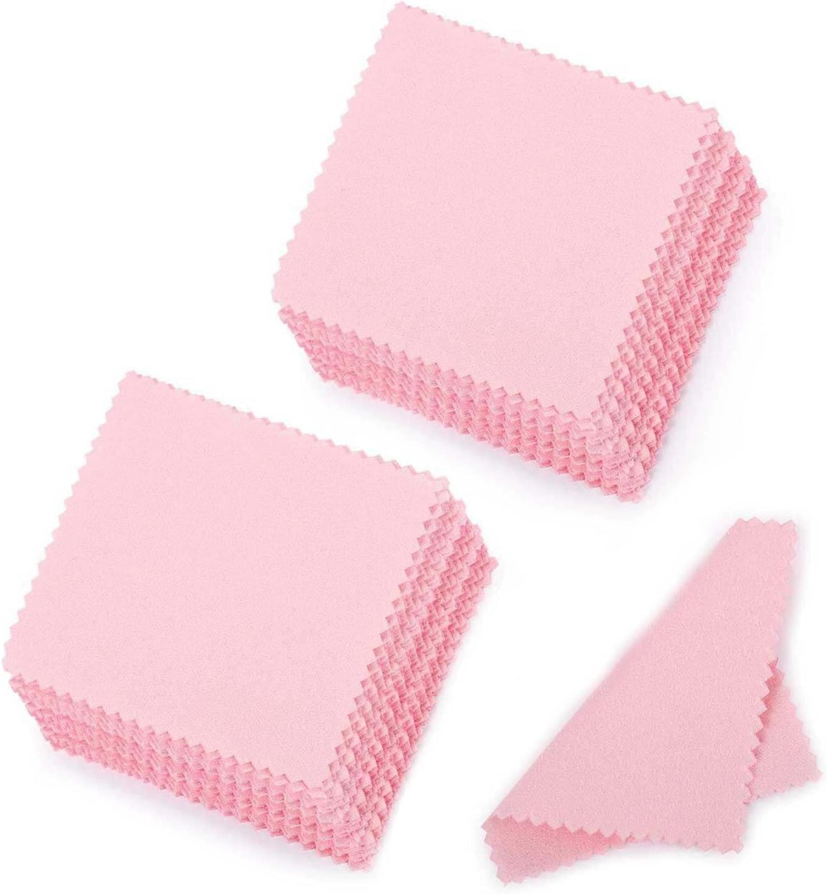 SEVENWELL 100pcs Jewelry Cleaning Cloth Pink Polishing Cloth for Sterling Silver Gold Platinum