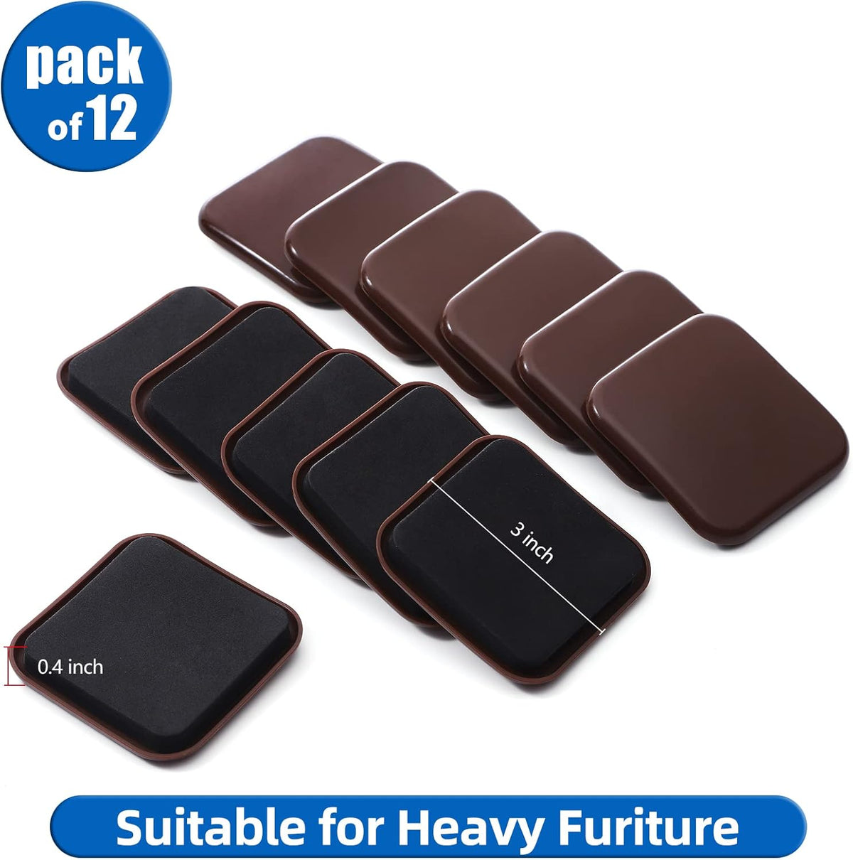 Furniture Sliders, 12pcs 3 inch Square Furniture Moving Kits Carpet Sliders for Moving Furniture
