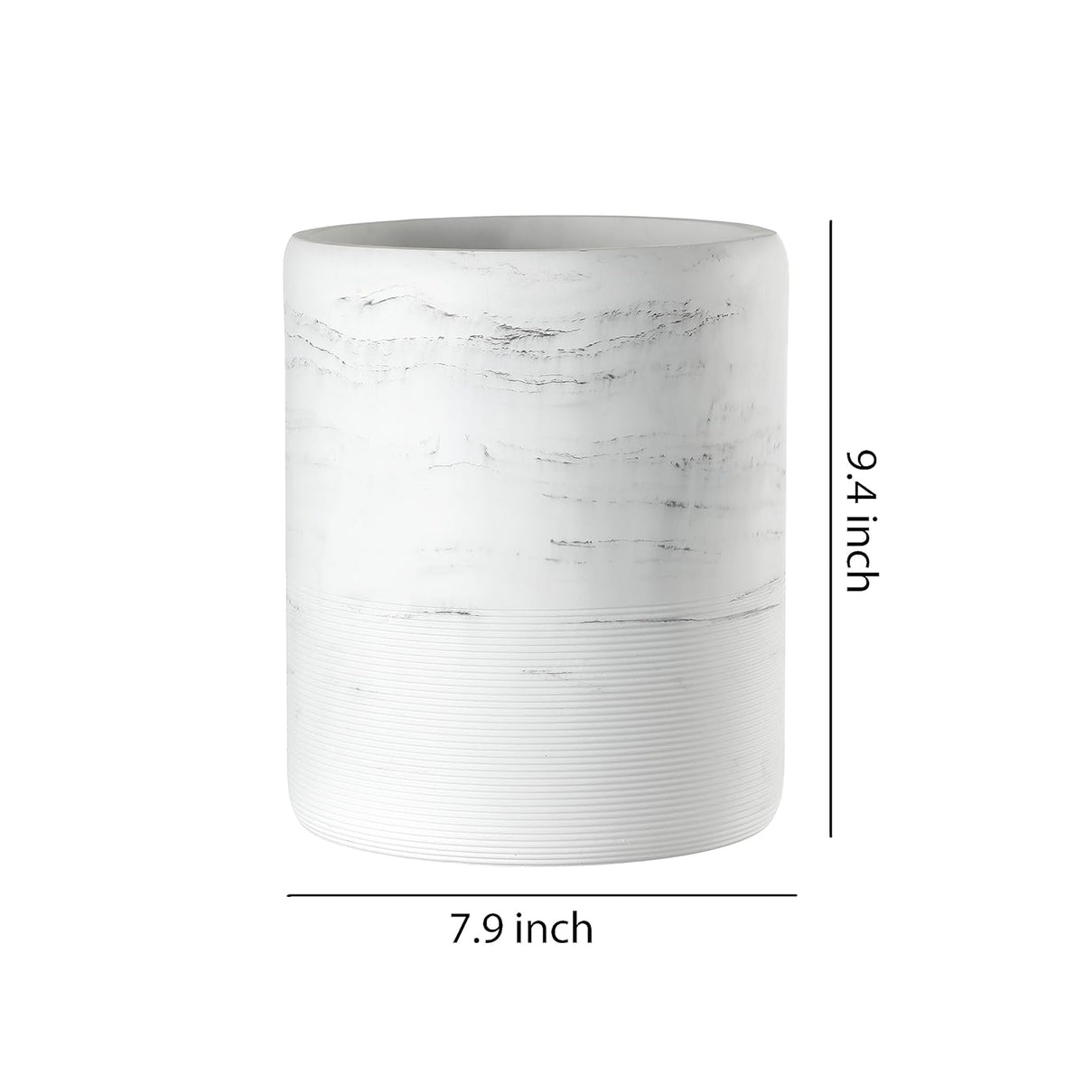 Bathroom Trash Can - Decorative Wastebasket Finished in Resin, Beautiful Marble Look, Modern Round