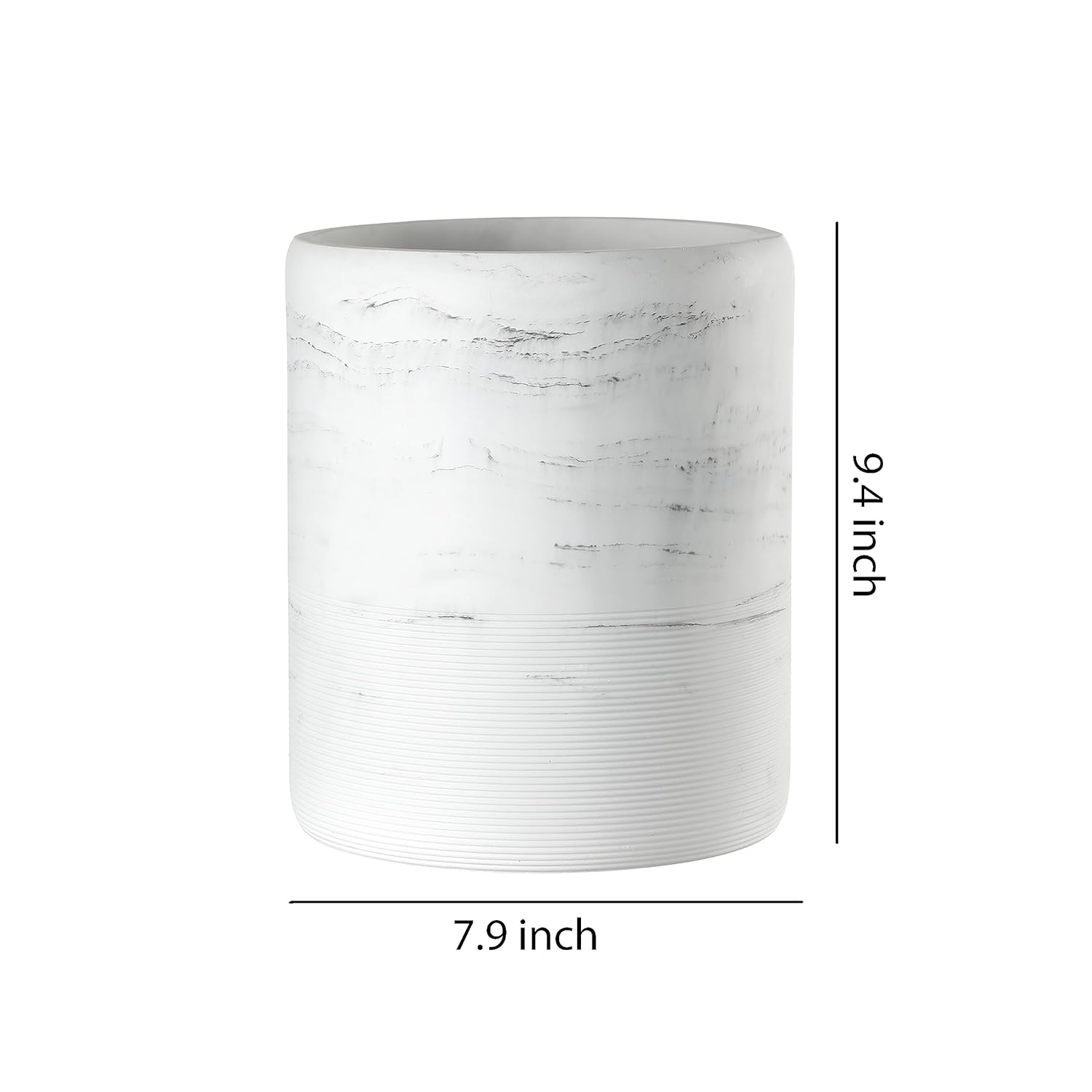 Bathroom Trash Can - Decorative Wastebasket Finished in Resin, Beautiful Marble Look, Modern Round