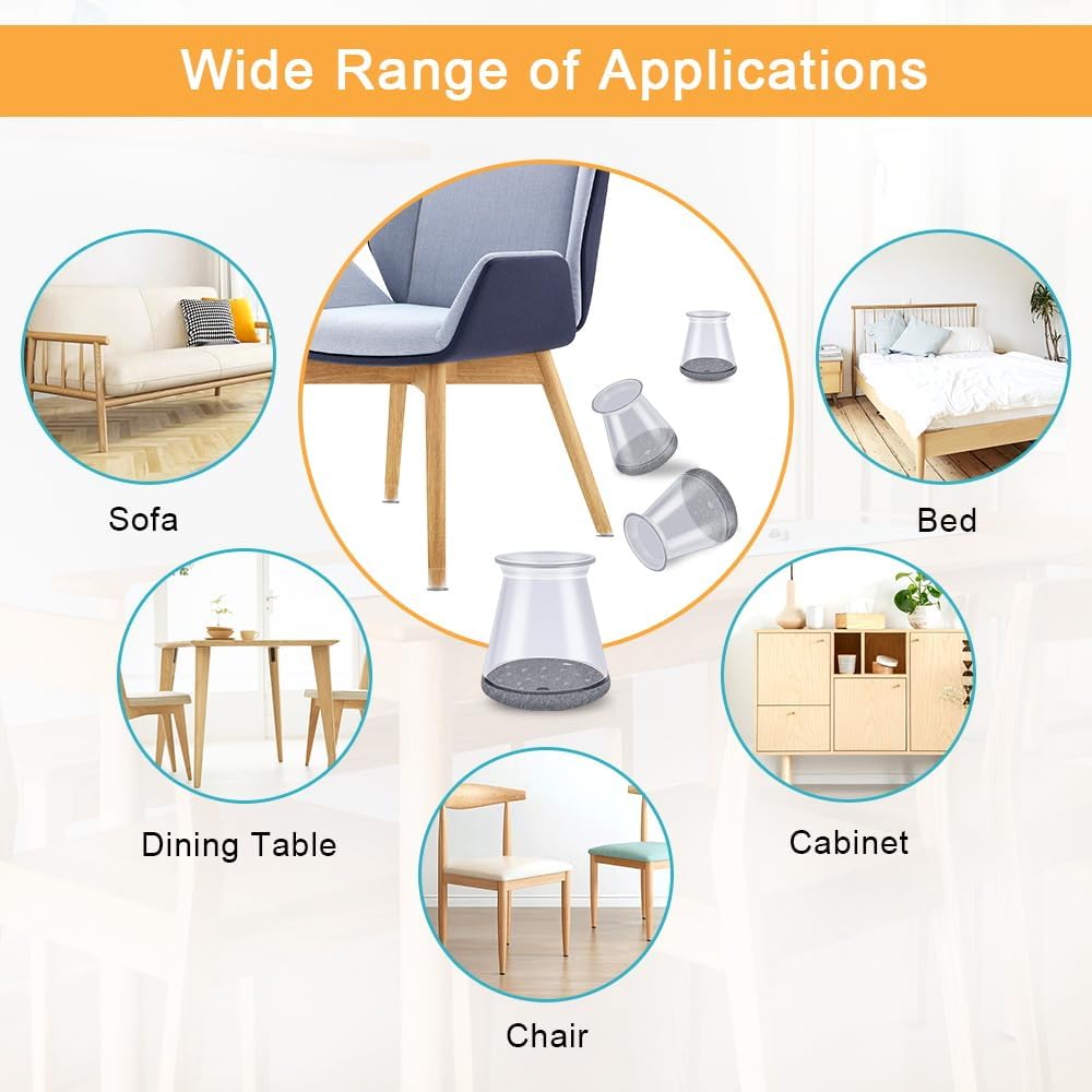 32 Pcs Chair Leg Protectors for Hardwood Floors, Silicone Felt Furniture Leg Cover Pad for