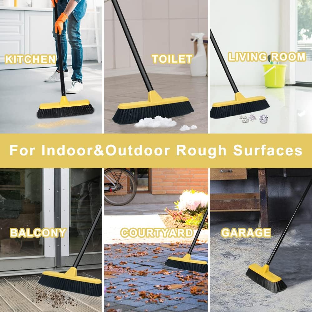 Push Broom with Long Handle, Floor Brush 51.6 inch Soft Bristle Broom 12.2" Wide for Cleaning