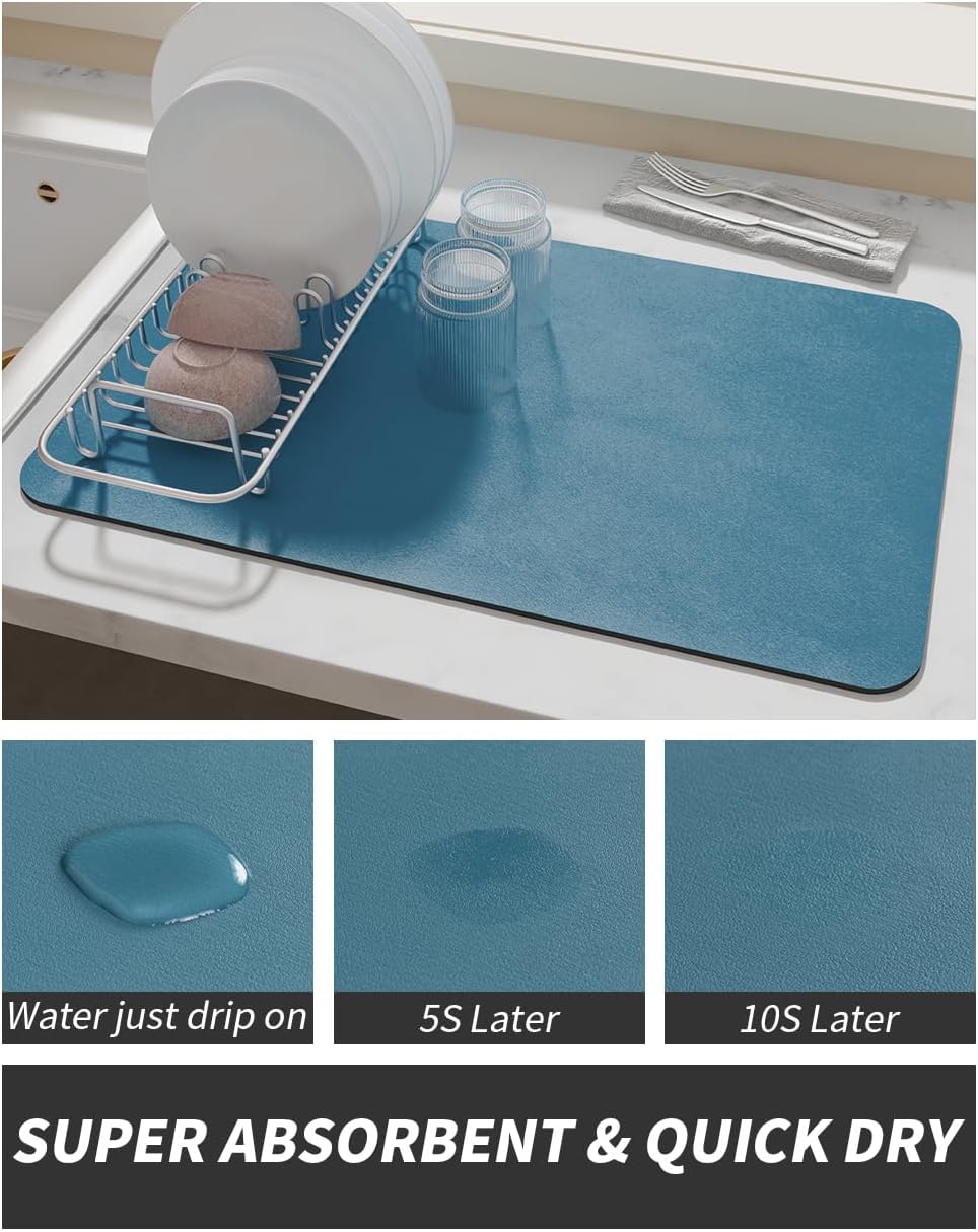 AMOAMI-Coffee Mat Hide Stain Rubber Backed Absorbent Dish Drying Mat for Kitchen Counter-Coffee Bar
