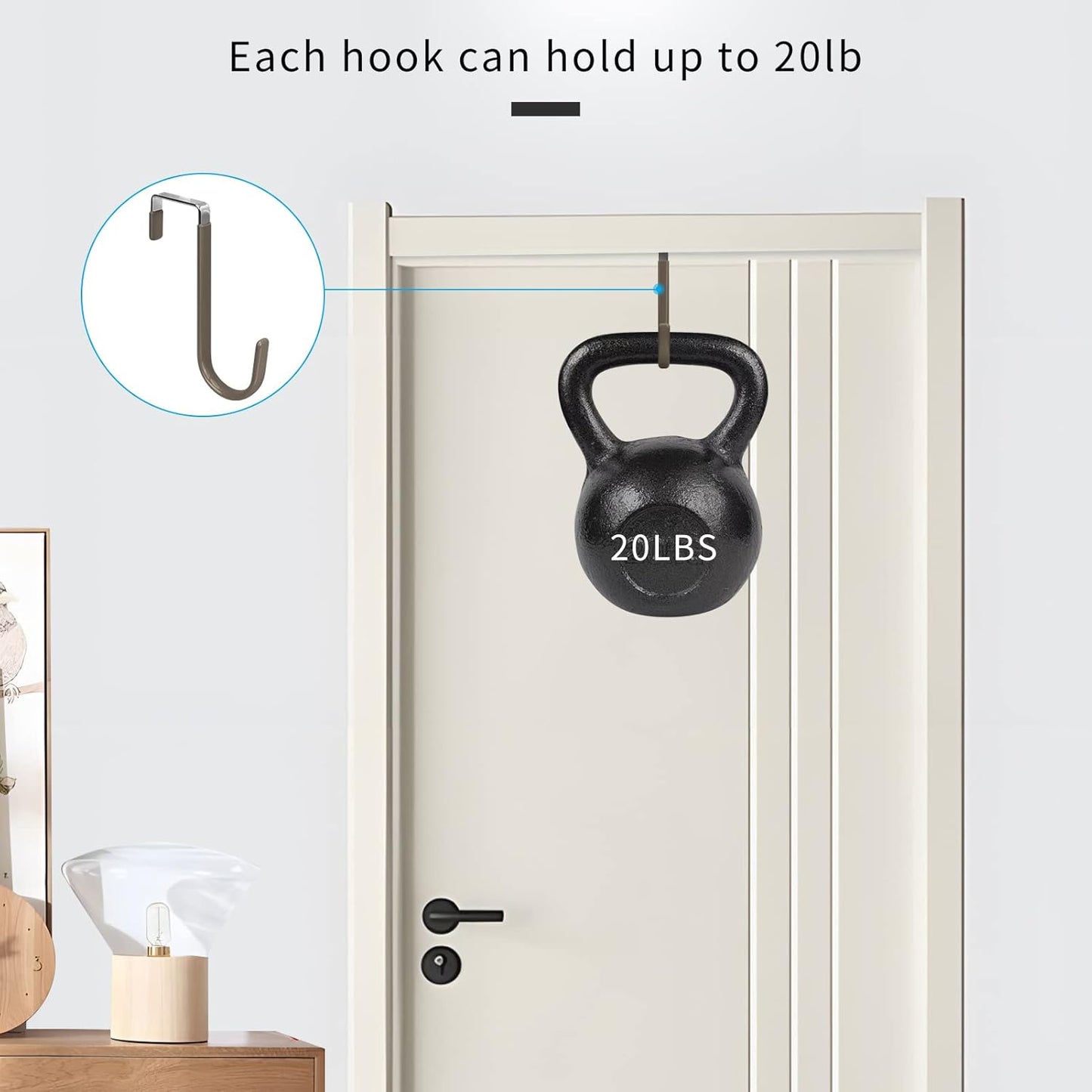 FYY Over The Door Hooks, 4 Pack Door Hangers Hooks with Rubber Prevent Scratches Heavy Duty