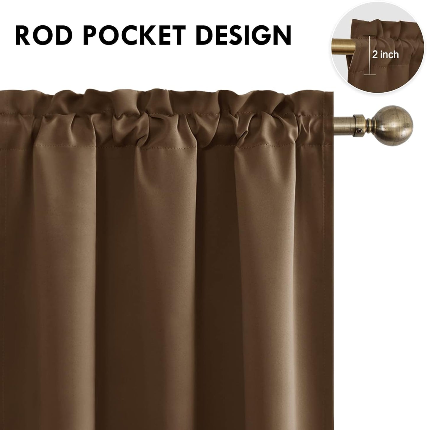 DWCN Brown Blackout Curtains for Bedroom -Rod Pocket Thermal Insulated Room Darkening Drapes for
