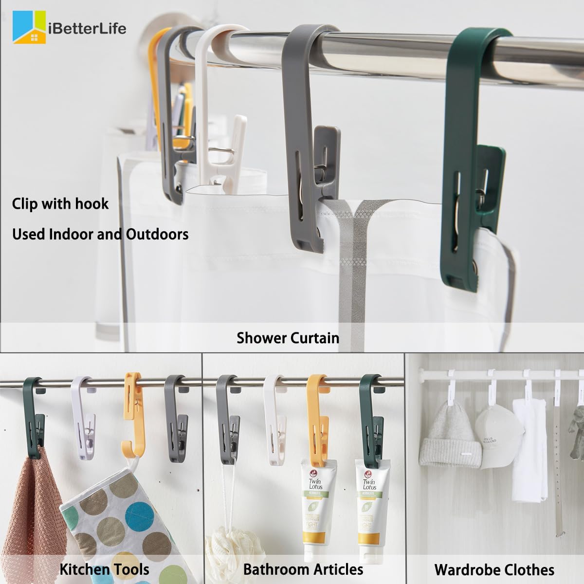 iBetterLife Clothes Pins Heavy Duty Outdoor - 8Pcs Large Laundry Hook Hangers with Clips Closet