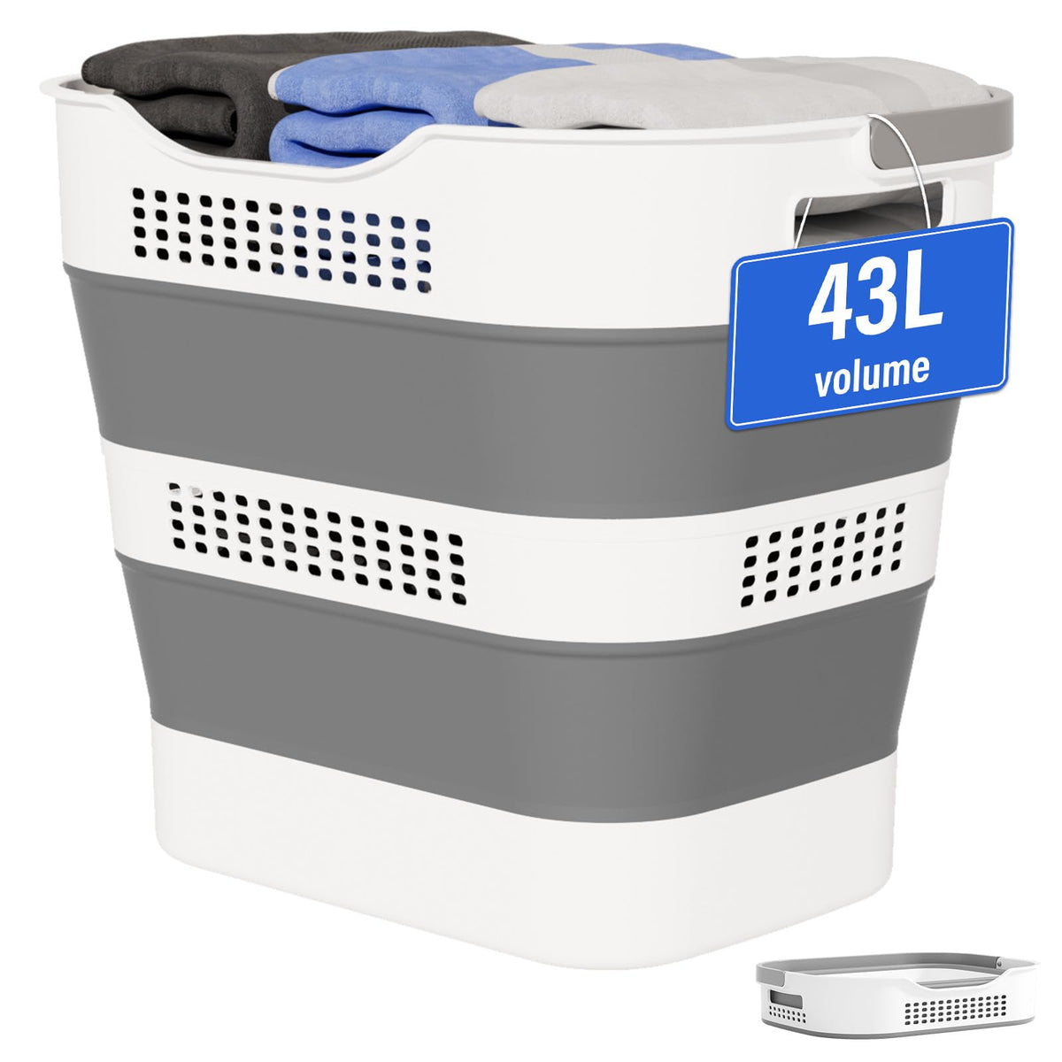 OOAMBB 43L(11.5Gallon) Collapsible Plastic Laundry Basket (Grey, 1 Pack)