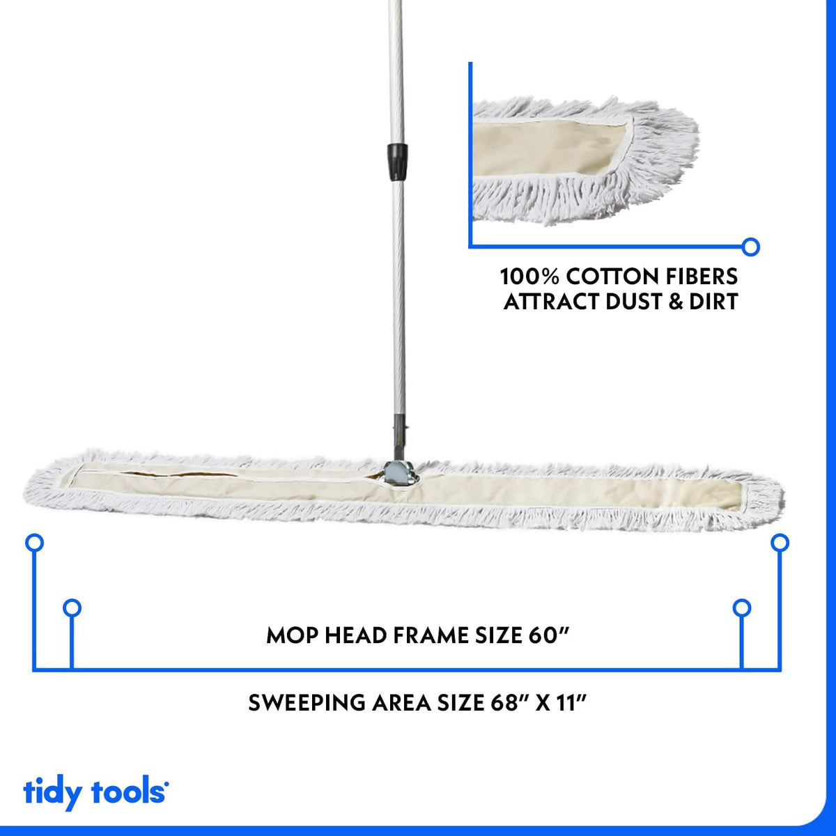 Commercial Dust Mop – 60 Inch Floor Sweeper for Hardwood, Reusable Cotton Mop Head, Extendable