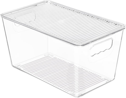 Vtopmart 1 Pack Clear Stackable Storage Bins with Lids, Medium Plastic Containers with Handle for