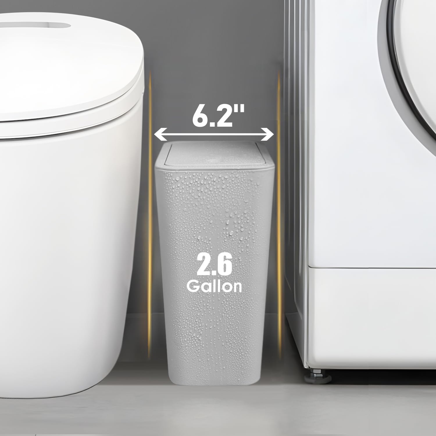 TIPGO Bathroom Trash Can with Lid, 10 Liter/ 2.6 Gallon Slim Garbage Can, Small Trash Bin Waste