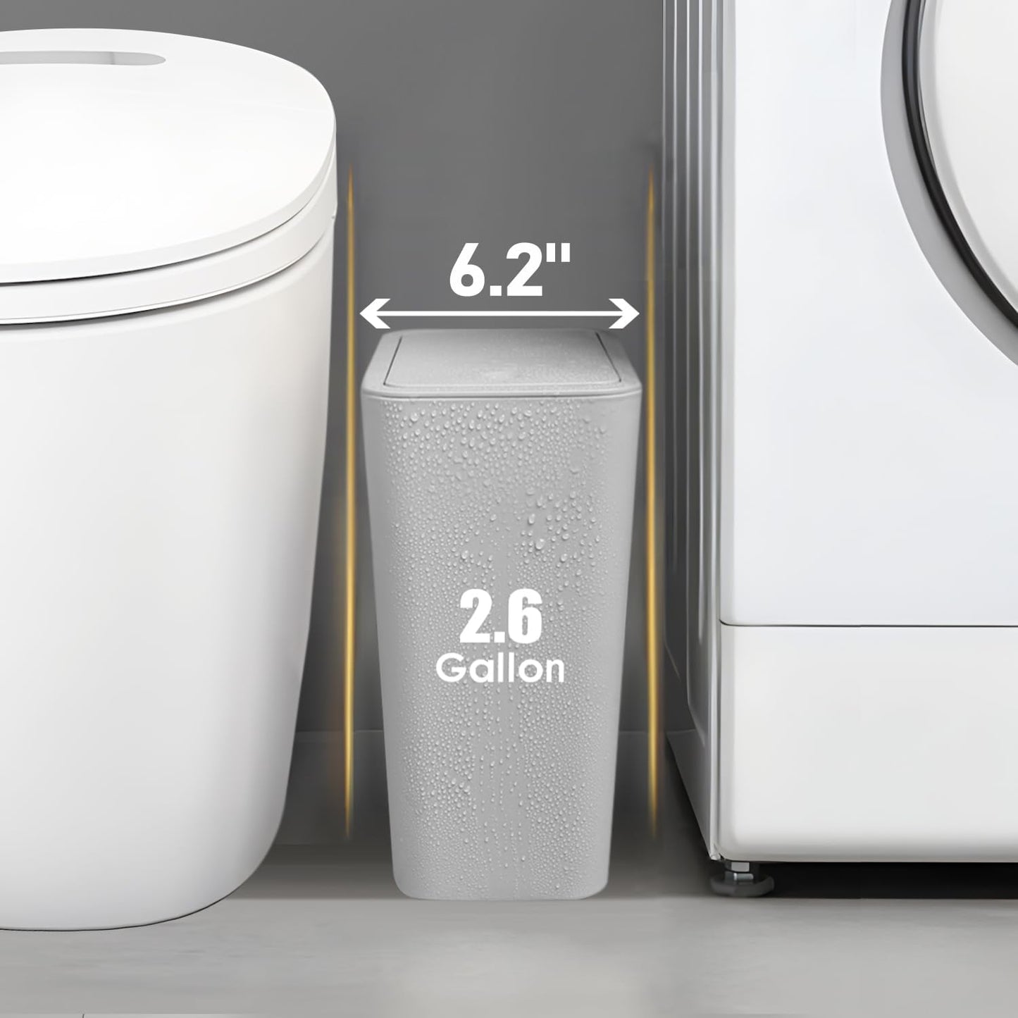 TIPGO Bathroom Trash Can with Lid, 10 Liter/ 2.6 Gallon Slim Garbage Can, Small Trash Bin Waste