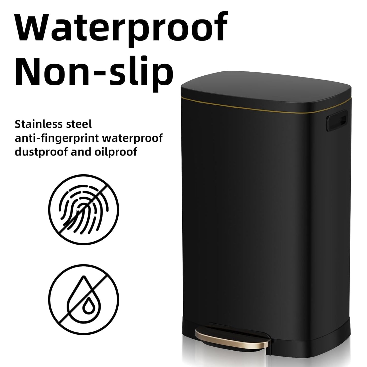 13 Gallon Trash Can with Lid, 50L Fingerprint Proof Stainless Steel Kitchen Trash Can with