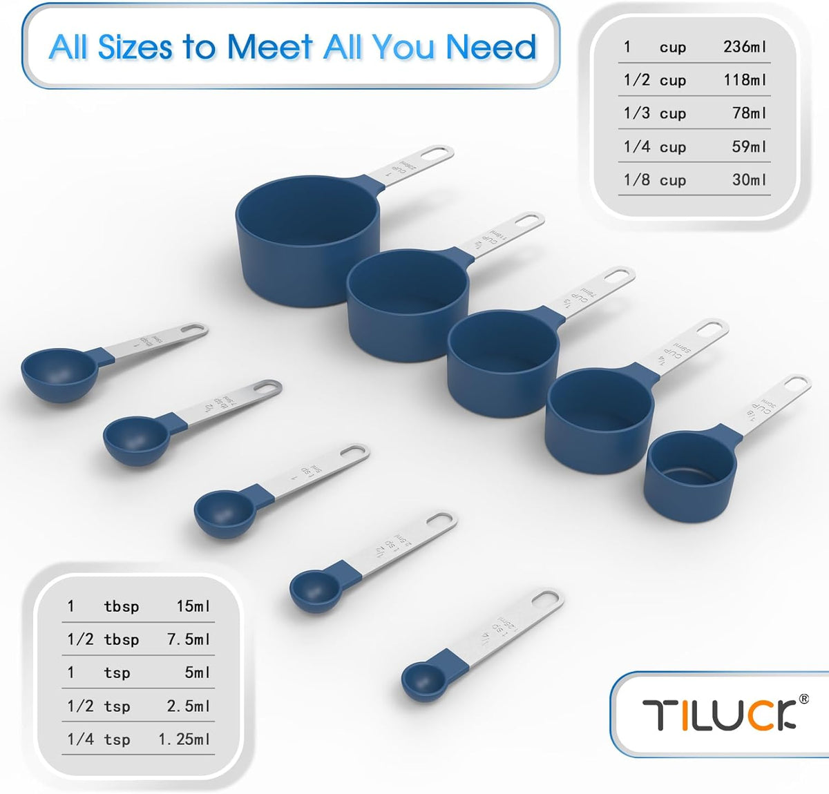 TILUCK Measuring Cups & Spoons Set, Stackable Cups and Spoons, Nesting Measure Cups with Stainless