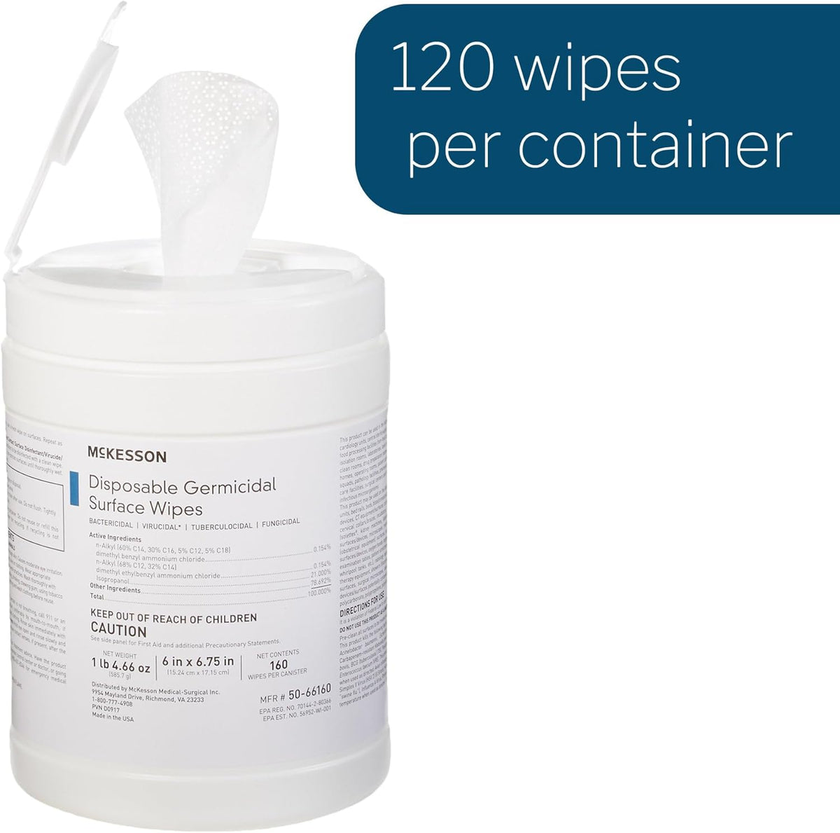 McKesson Germicidal Wipes [800 Count] Disinfecting Wipes, Alcohol Cleaning Disinfectant Wipes