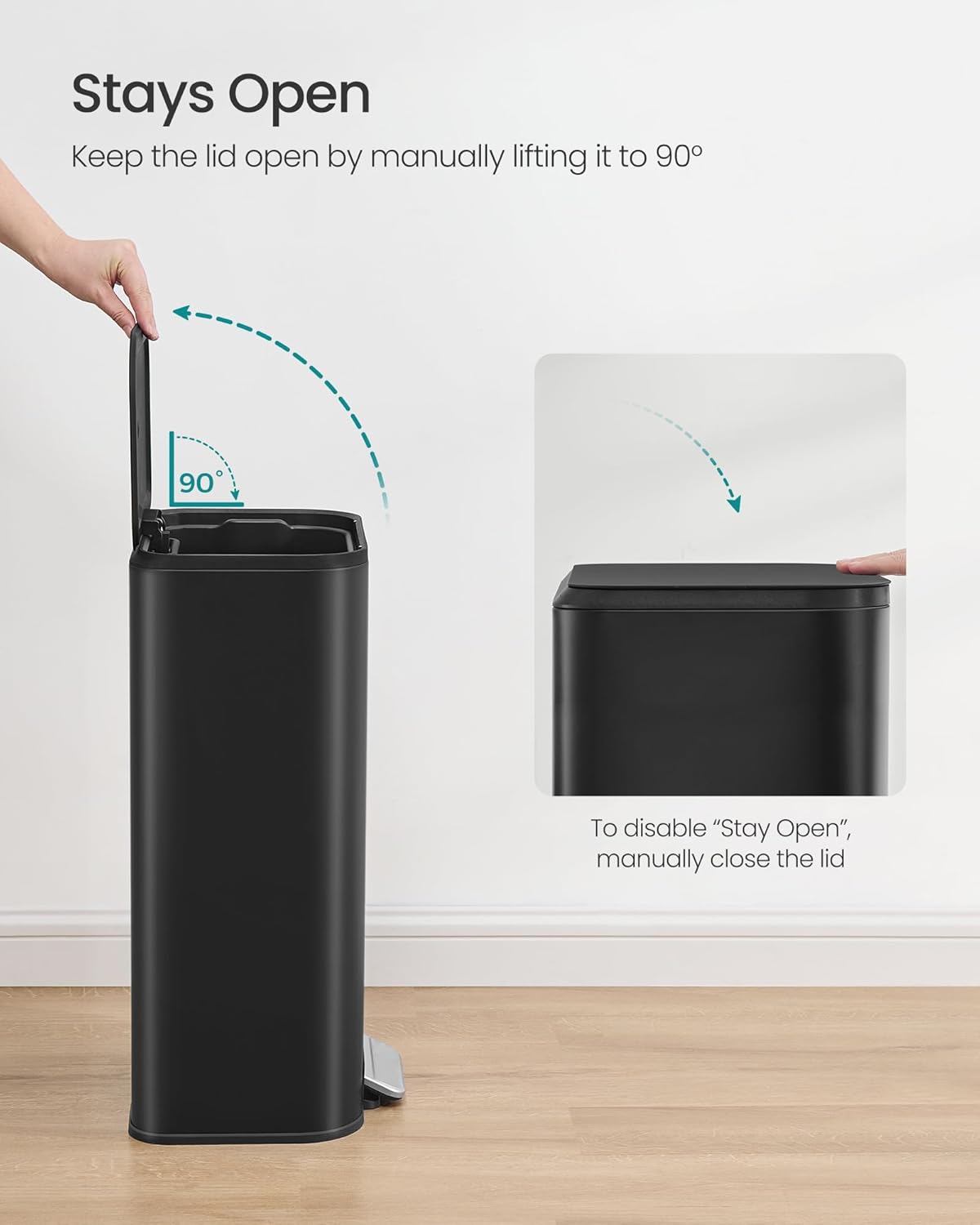 SONGMICS Kitchen Trash Can, 8-Gallon (30 L) Garbage Can with Lid, Stainless Steel, Soft Close and