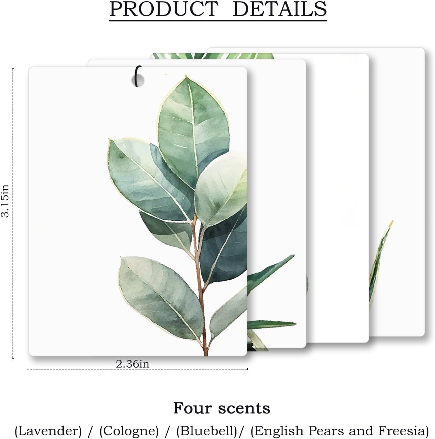Tropical Leafy Botanical Car Air Freshener 4 Pcs, Green Eucalyptus Monstera Leaf Plant Hanging