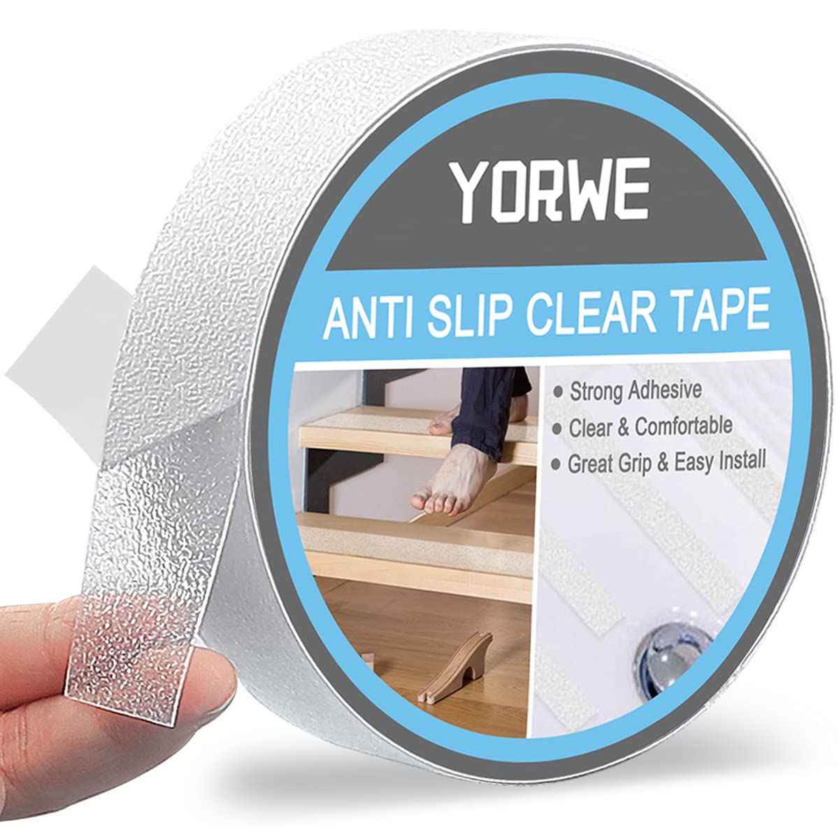 Anti Slip Tape Transparent, More Clear and Comfortable Safety Track Tape (1" Width x 190" Long