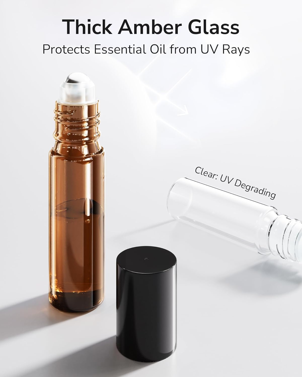 ULG 48-Pack Essential Oil Roller Bottles 10ml, Empty Bottles with Stainless Steel Roller Balls and