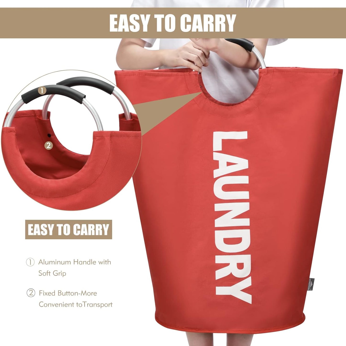 DOKEHOM 90L Large Laundry Basket, Collapsible Laundry Bag, Freestanding Tall Clothes Hamper