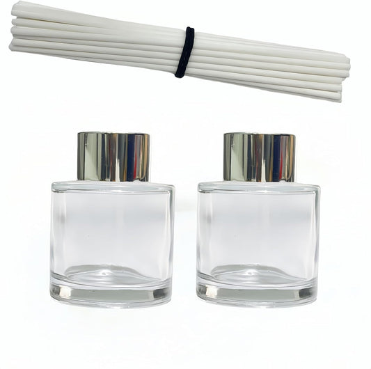 2 PCS Reed Diffuser Bottles Empty, 10Pcs Reed Diffuser Stick, Diffuser Bottle Capacity 50ml (1.7oz)