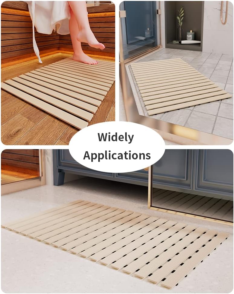 PADOOR Shower-Mat Non Slip, Heavy Duty Bathtub-Mat Curlable Quick Drain Sturdy Bath Tub Mat Without