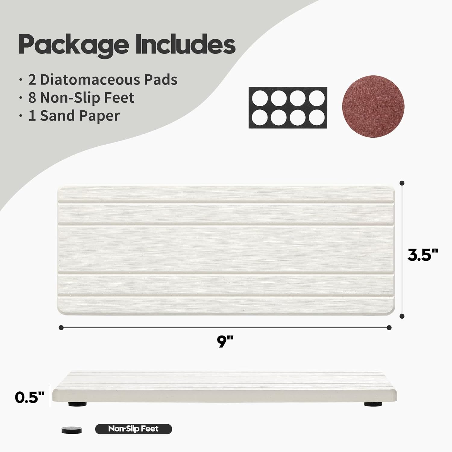 2PCS Diatomite Quick Stone Drying Tray Mat for Bathroom & Kitchen Counter, Instant Dry Water