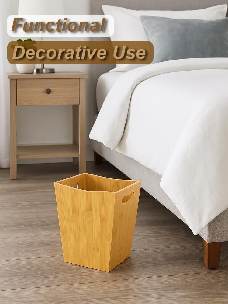 Wood Trash Can - Bedroom Trash Can Decorative with Handles - Bamboo Small Wastebaskets for Bathroom
