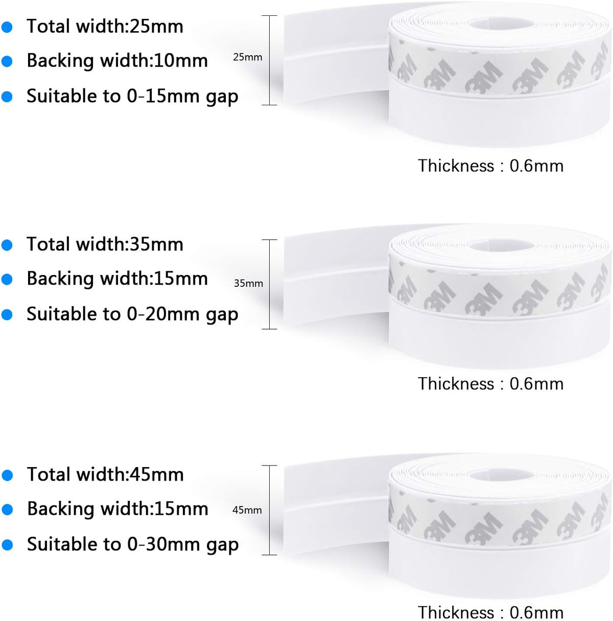 TAROSE Weather Stripping, 33 Feet Weather Seal Strip, Adhesive Silicone Tape (White, 45MM) for