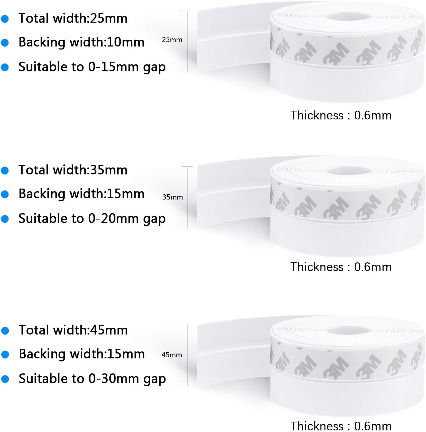 TAROSE Weather Stripping, 33 Feet Weather Seal Strip, Adhesive Silicone Tape (White, 25MM) for