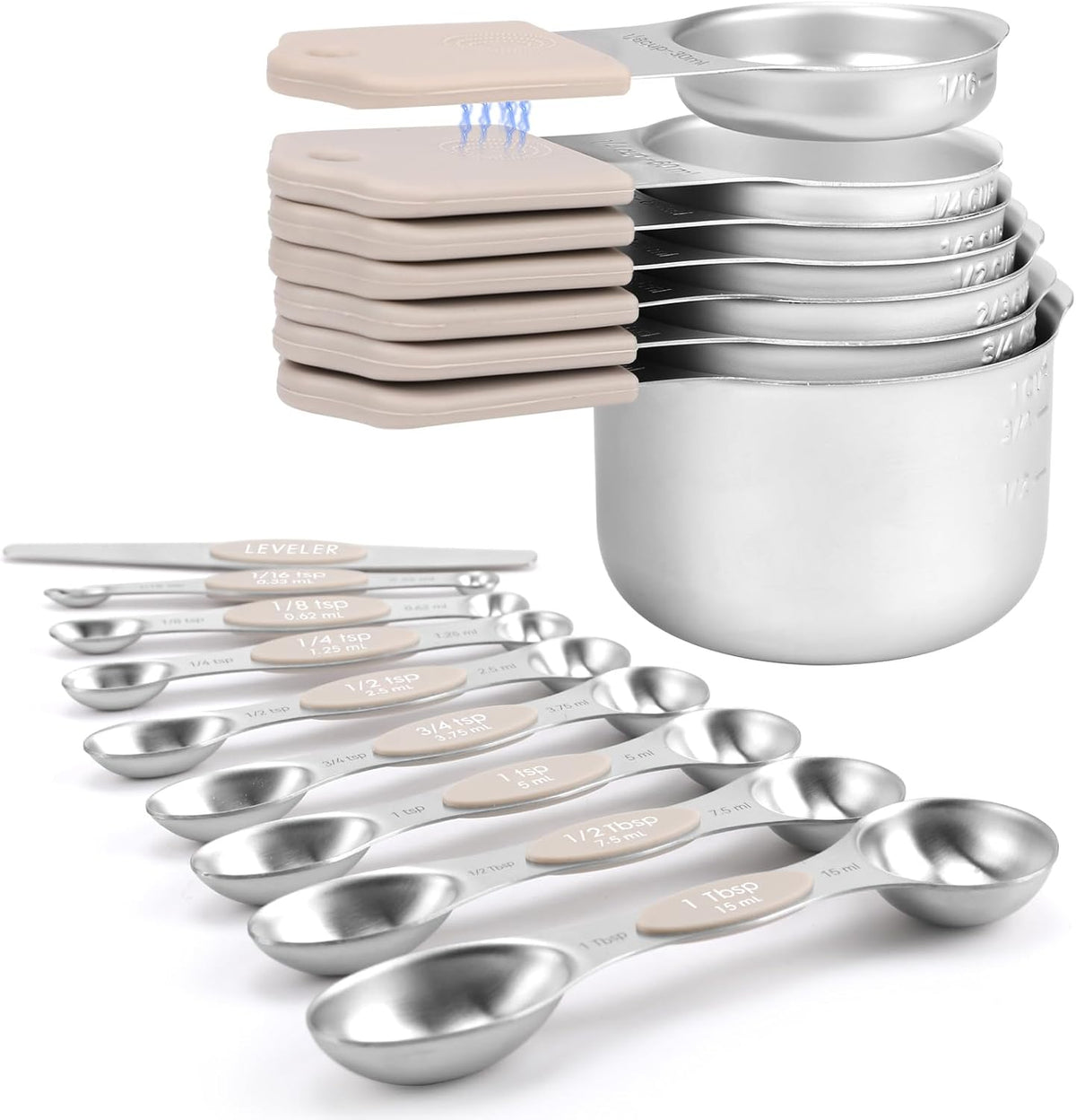 Magnetic Measuring Cups and Spoons Set-Heavy Duty 304 Stainless Steel，Double Measurement