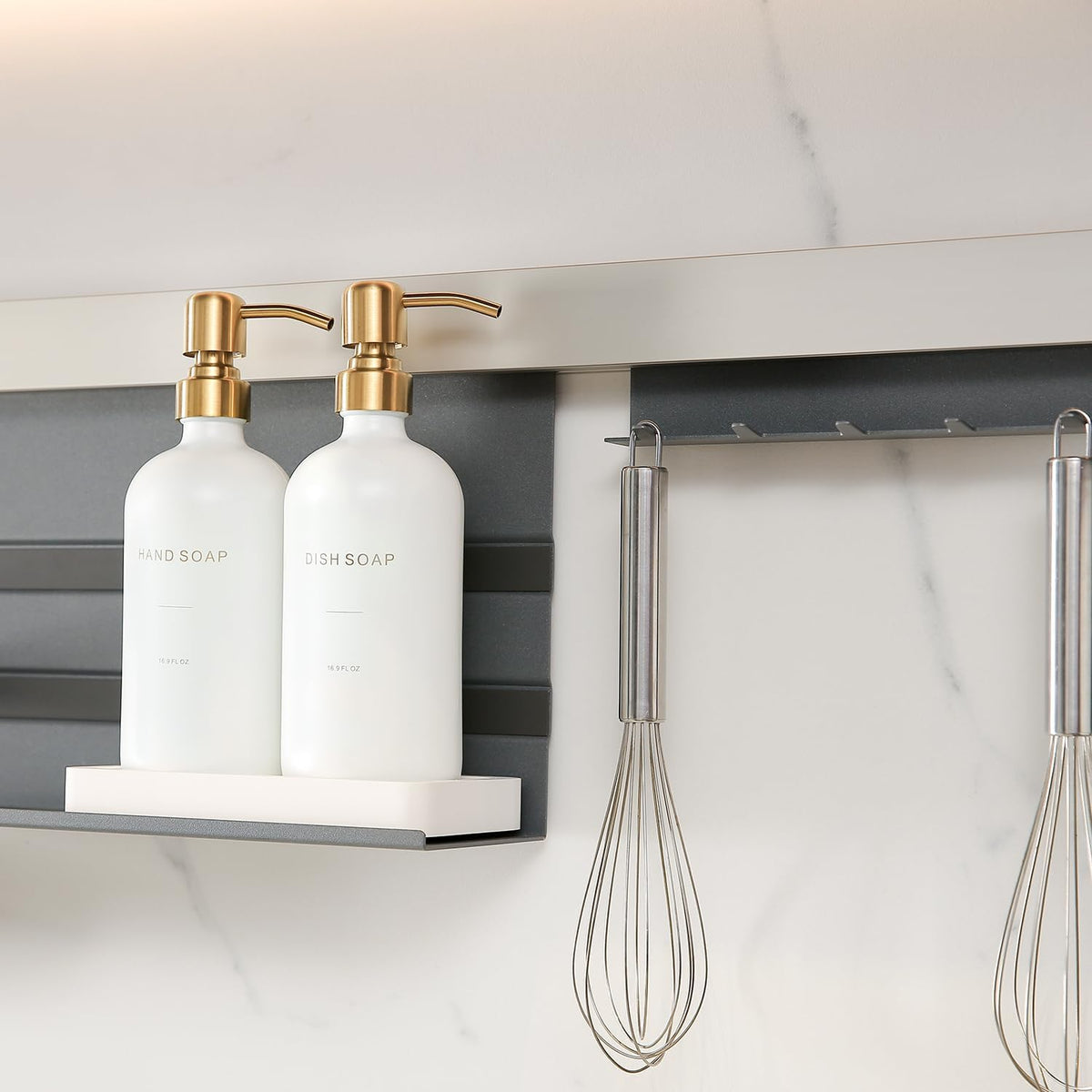 Gold Soap Dispenser Set, Glass Soap Dispenser with Stainless Steel Pump, Perfect for Modern Kitchen