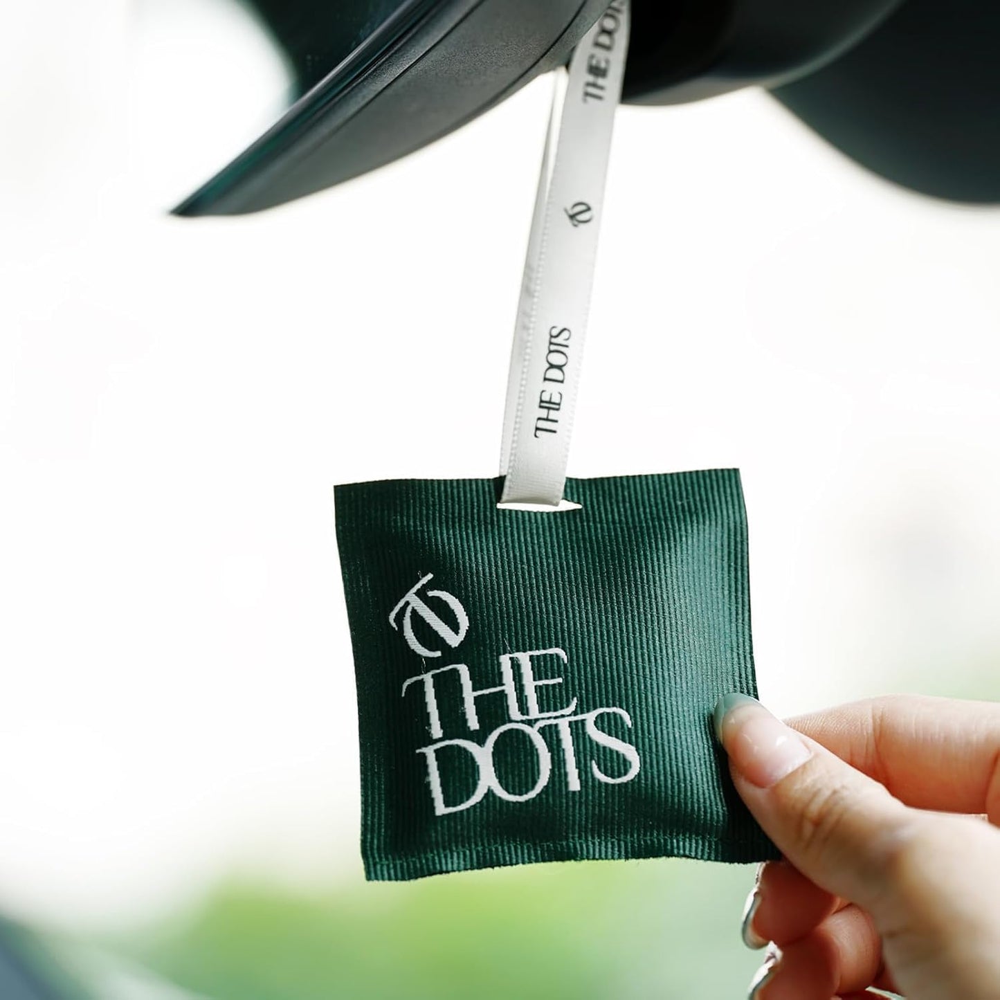 THEDOTS Series Car Air Freshener with 2 Adjustable Ribbons for Car Rearview Mirror, Frosted Ebony