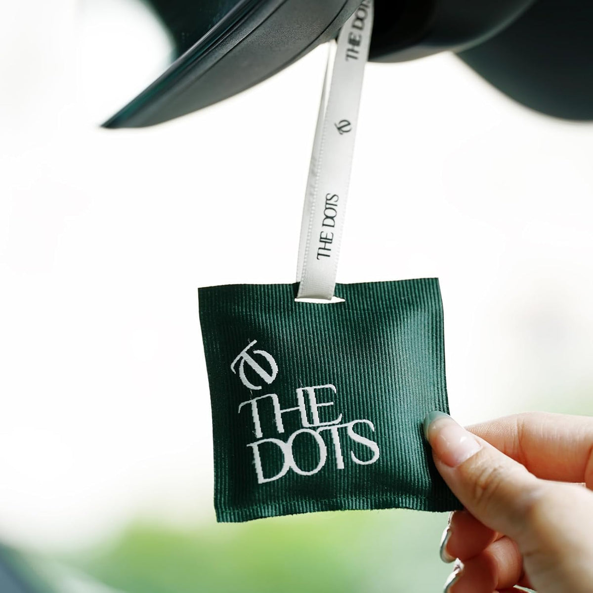 THEDOTS Series Car Air Freshener with 2 Adjustable Ribbons for Car Rearview Mirror, Frosted Ebony