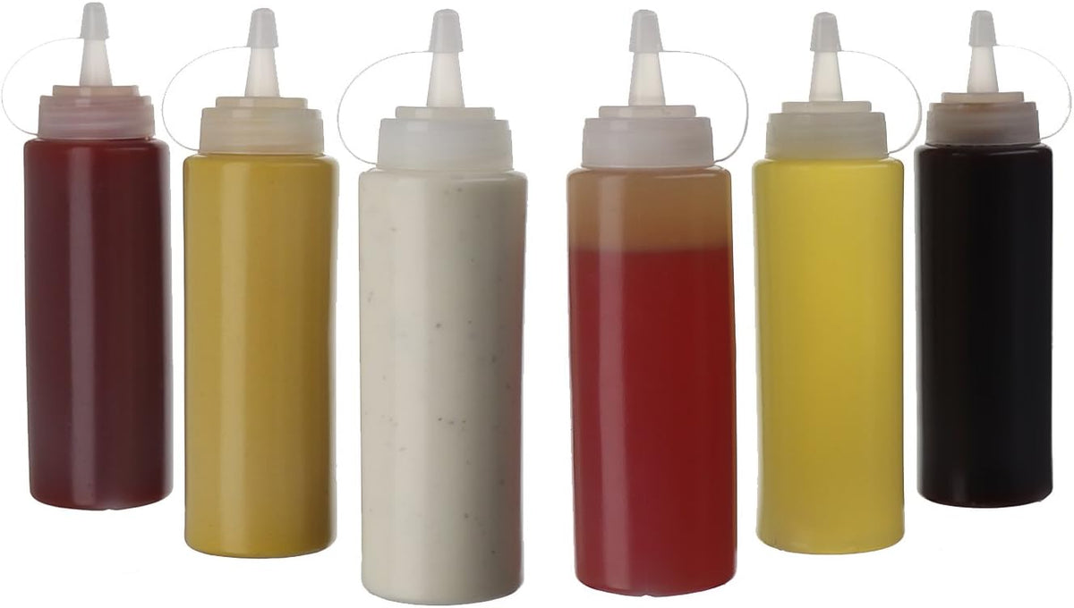 Oaklyn Squirt Bottles 16oz, 6 Pack – BPA-Free Condiment Squeeze Bottles for Sauces, Dressings