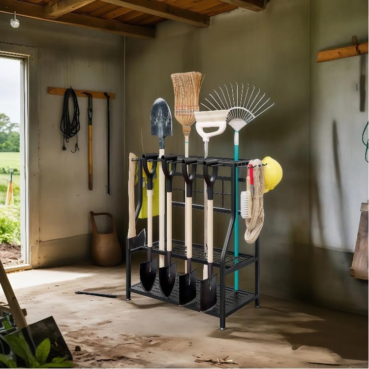 Garden Tool Organizer Holder Heavy Duty Steel Rack Up to 60 Long Handled Tools for Garage Shed
