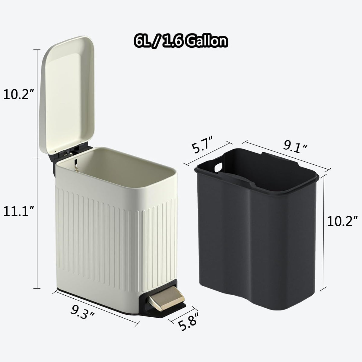 CEROELDA Small Bathroom Trash Can with Lid Soft Close-5L/1.3 Gal Slim Garbage Can-Metal Step