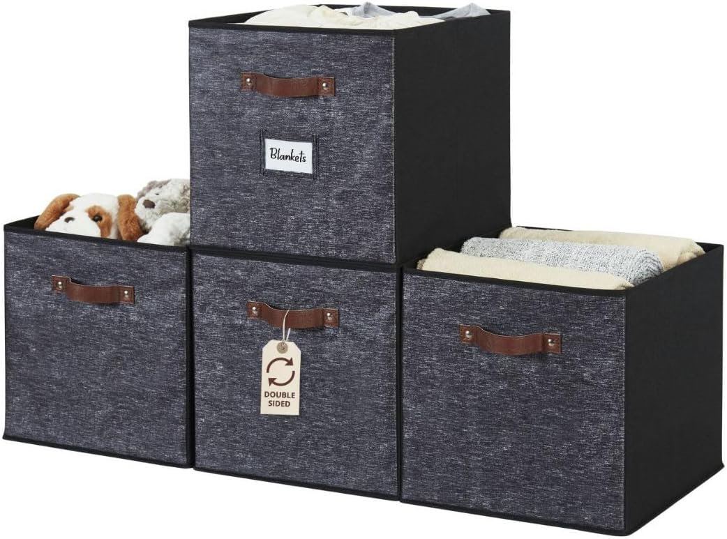 DECOMOMO Storage Baskets, 13x15x13 Storage Cube Bins with Labels for Organizing Shelves Kallax